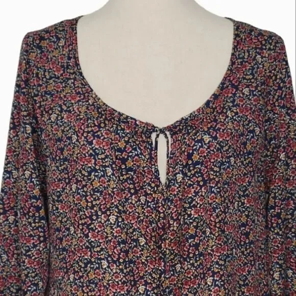 Living Doll Floral Patterned Scoop Neck Tie Long Sleeve Boho Tunic Top Size L - Picture 4 of 6